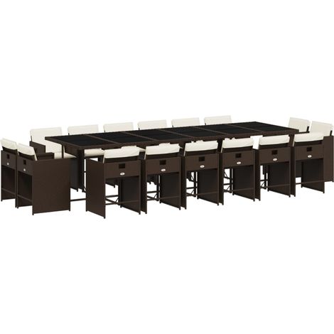 Maison Exclusive - Ensemble à manger de jardin et coussins 17 pcs marron rotin (1/5)