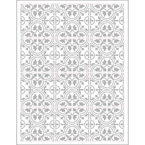 Planche de 12 Stickers Imitation Carreaux de Ciment Royalty – Autocollants Muraux Décoratifs Gris – 10 x 10 cm