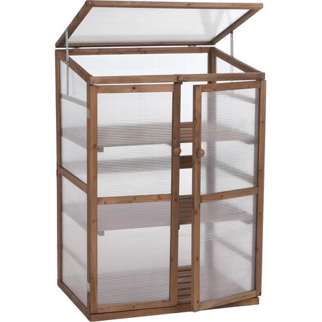 Invernadero HHG-068, invernadero de cultivo, semillero, con ventana ajustable, de madera, con certificación MVG, 110 x 76 x 57 cm, marrón oscuro