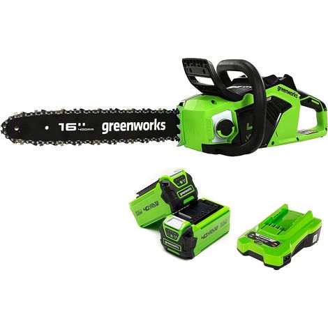 Greenworks GD40CS18K2X Motosega a Batteria con Motore Brushless, Lunghezza Barra 40cm, Velocità Catena 20m/s, 3,81kg, Auto-Lubrificante, Anti Contraccolpi, 2 Batterie da 40V 2Ah e Caricabatterie (1/5)