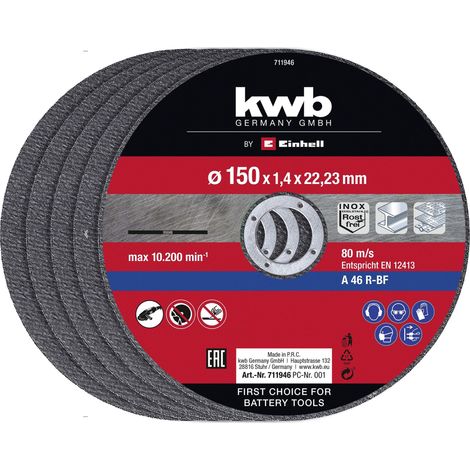 Einhell - Set di dischi da taglio sottili 150 x 1,4 mm (accessori per smerigliatrice angolare, 5 pezzi, Ø 150 x 1,4 x 22,23 mm, max. 10200 min-1, extra sottili per una piccola perdita di materiale)