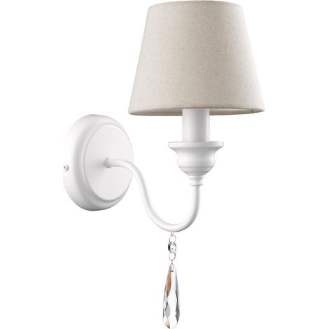 Merano Connecticut Bougie Applique Métal Blanc Mat Abat-Jour Crème, Cristaux LED E14