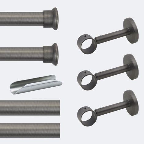Kit de tringle à rideaux Carbone 300cm Diam.28mm Embout Chapeau - Fixation Mur - Boulet (1/3)