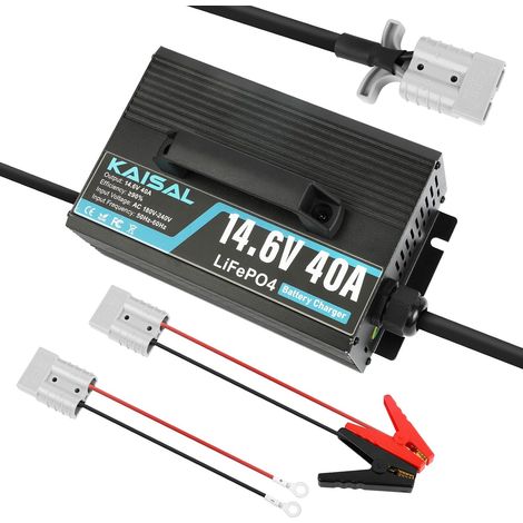 14.6V 40A Chargeur de Batterie LiFePO4, 12V Chargeur de Batterie Lithium 40A Chargeur de Lithium LiFePO4, pour Bateau, Moteur de Trolling, Camping, énergie Solaire (1/5)