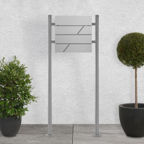 ECD Germany Boîte aux Lettres sur Pied, Gris Clair, 37x11x37 cm, Acier Inoxydable, Moderne, Mailbox Postale avec Compartiment à Journaux, 2 Clés, Support Noir Haut 120 cm, Materiel de Montage Inclus (1/5)