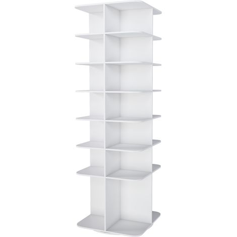 Zapatero giratorio de 7 niveles, organizador 360°, PVC blanco, 28 pares (1/5)