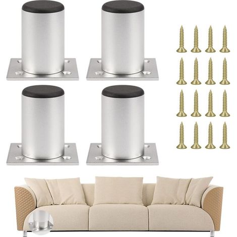 Pieds de Meuble, 4 Pièces Pied Reglable Pour Meuble, 60mm Pied Meuble Salle de Bain, Ronds Pied Canapé, Pieds de Meubles en d'aluminium, Hauteur Réglable 0-10 mm, pour Table, Chaise, Bureau, Armoire (1/5)