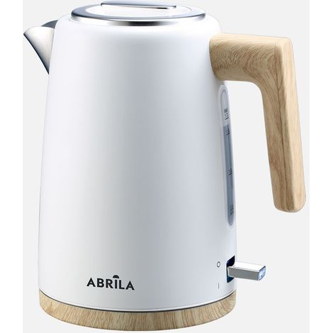 Bouilloire électrique THALER blanche/chêne avec finition argent 1,7 litre (1/2)