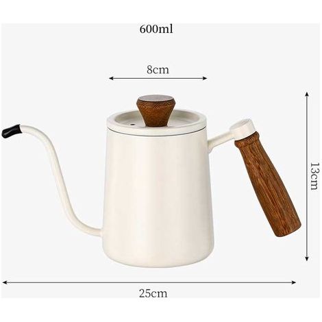 Kaffeekanne Teekanne Filterkaffeekessel mit Schwanenhals Wasserkocher mit Schwanenhals 600 ml Tropfkessel Geeignet für Kaffee und Tee kompatibel Weiß (1/4)