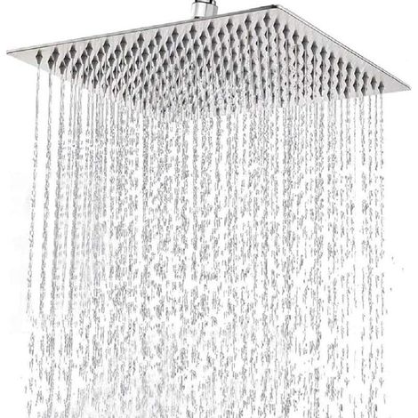 Pommeau de Douche Inox - Tete de Douche Pluie , Pommeau de Douche Carré 20CM, Douche Economie d'Eau Universelle Filetage 1/2 Pouce, Facile à Installer et à Nettoyer (1/5)