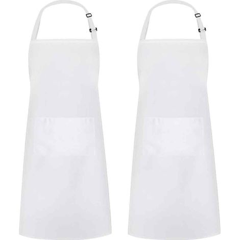 Tablier De Cuisine - 76 cm x 64 cm - Avec 2 Poches Avant - Sangle De Cou Réglable - Polyester Et Coton - Blanc - Lot De 12 (1/5)