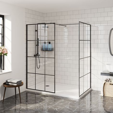 Aquariss Walk in 700mm Front Panel+700mm Side Panel Grid Black (1/5)