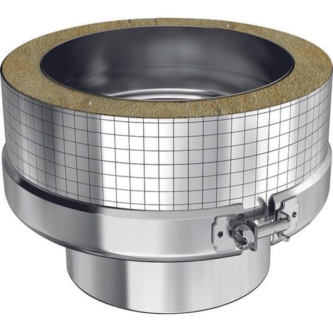 TEN – Raccord fumisterie inox double paroi 80-130 mm – Avec bride de sécurité – Pour conduits de cheminée – Conduit durable et résistant à la chaleur