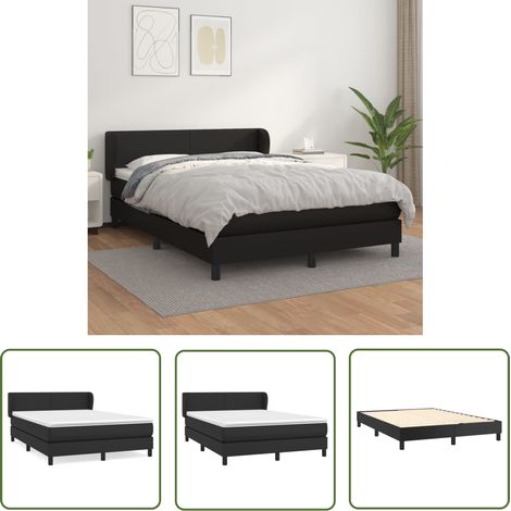 The Living Store Sommier à lattes de lit avec matelas Noir 140x190 cm Similicuir - Lit Plateforme - Lit Double - Lit Design - Literie - Chambre À Coucher (1/5)