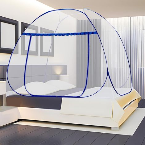 Moustiquaire de Lit Pliable, Pop Up Portable pour Auvent Anti-moustiques,Facile à Installer, Efficace Contre Les Bites de Moustiques pour Chambre, Camping, Voyage (Bleu,200 180 145cm) (1/5)