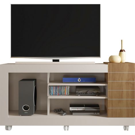 Meuble TV coloris Beige / Chêne Buriti - longueur 150 x profondeur 38 x hauteur 69 cm -PEGANE- (1/5)
