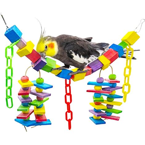 Juguete para loros, 48 x 19 cm, cuentas de madera de colores y colgador de cadena metálica, multicolor, 1 unidad por paquete.