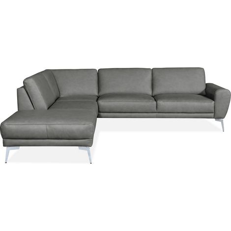Canapé d'angle en 100% TOUT cuir italien de prestige 6/7 places SPANIA, gris, angle gauche (1/3)