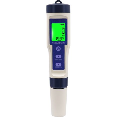 APEX Ph Metre, 5 en 1 PH/TDS/EC/Salinité/Thermomètre, Testeur ph à Écran LCD, Compensation Automatique de la Température Electronique (1/5)