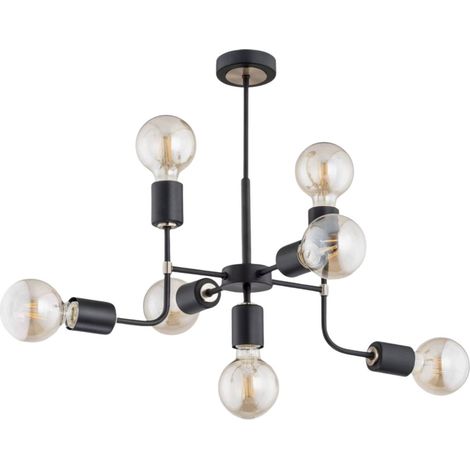 Alfa Transformers TNG 24877 Modern 7-Light Chandelier Ceiling Lamp, Black Metal with Clear & Gold Accents, 7xE27 Max 60W, Dimmable, Indoor IP20, 47x37x57 cm (1/2)