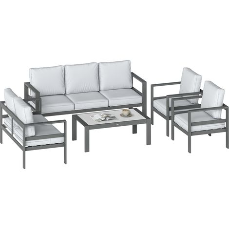Outsunny Aluminium Garden Furniture Sofa Set with Olefin Cushions, Dark Grey
