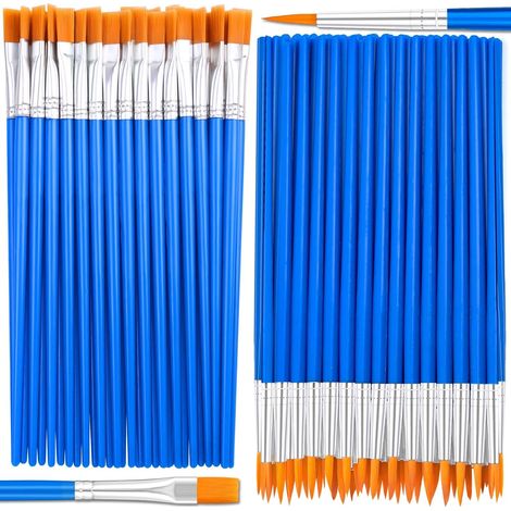Lot de 50 petits pinceaux ronds à pointe plate pour peinture acrylique pour salle de classe, peinture acrylique, aquarelle, toile, retouches (1/5)