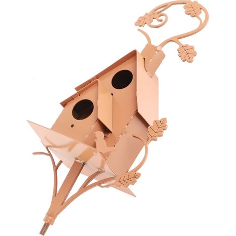 Maison pour Oiseaux Métal Décorative Imperméable avec Piquets pour Jardins et Patios – Modèle Cabane Jaune, Dimensions 17x8x6cm, Ensemble 1 Maison + Piquets (1/5)
