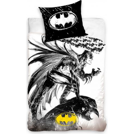 Parure de lit Batman 140x200 cm x 60x70 cm, coton noir et blanc
