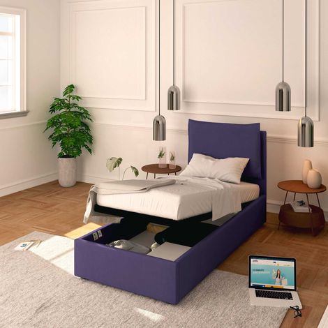 Baldiflex Letto Contenitore Singolo 90x200 Licia in Tessuto con Rete a Doghe colore Viola Purple (1/5)