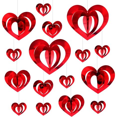 32 décorations suspendues en forme de cœur pour la Saint-Valentin - Guirlande de cœurs rouges tourbillonnants en 3D pour la décoration de sapin de Noël, d'anniversaire de mariage ou de fête. (1/5)