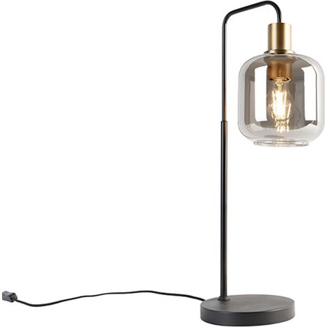 Design-Tischlampe schwarz mit Gold und Rauchglas - Zuzanna