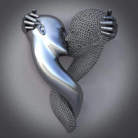 Sculpture murale en métal 3D représentant un couple en forme de cœur gris (Linglai) - 40 x 40 cm - Argent FD30 (1/4)