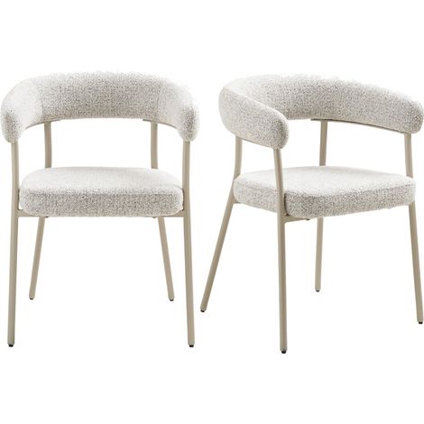 VITO-Fauteuil de table en tissu sable et acier beige (x2) (1/5)