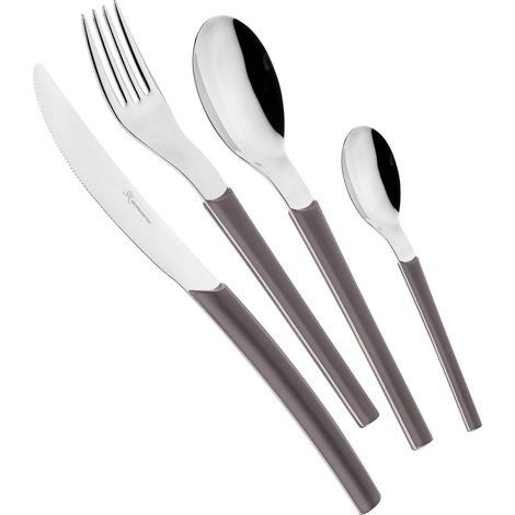 EME POSATERIE Loto Nocciola 408 - Set di Posate da Tavola in acciaio inox 18/10, per 6 persone, 24 pezzi (1/3)