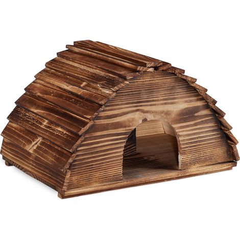 Relaxdays Igelhaus, geflammtes Holz, Igelhotel Boden, katzensicher, Winterquartier Igel, Garten, HBT: 25x40x30 cm, braun