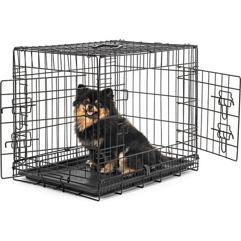 lionto Transportkäfig für Tiere, faltbarer Metallkäfig mit Trennwand, Kunststoffboden & Sicherheitsverriegelung, 61x44x51 cm