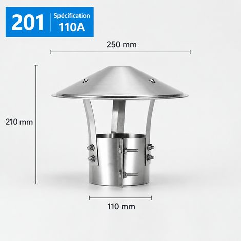 Chapeau de cheminée anti-pluie en acier inoxydable pour conduit 110 110 24 × 24 × 6 cm 600 g – Livraison gratuite