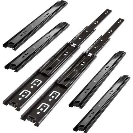 Coulisses de Tiroir 40cm à Billes en Acier, 3 Paires de Rails Robustes Noir avec Extension Complète, Glissières de Rechange pour Placard, Commode et Bureau (400mm) (1/5)