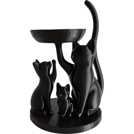 Plateau à bijoux décoratif imprimé 3D en forme de chat de dessin animé, plateau de rangement pour bijoux, économise de l'espace (noir) (1/5)