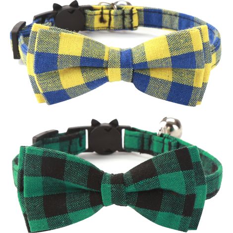 Lot de 2 colliers pour chat avec nœud papillon et clochette, collier de sécurité personnalisé pour chaton (1/5)