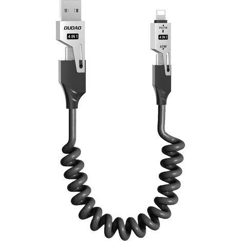 Cavo a spirale 4 in 1 USB-A / USB-C - Lightning / USB-C - nero (1/4)