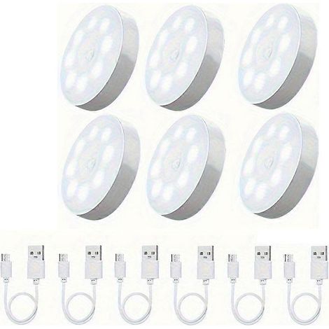 Lot de 6 lampes LED rechargeables USB avec détecteur de mouvement, éclairage d'intérieur à induction alimenté par piles pour placard, idéal pour la maison. (1/5)