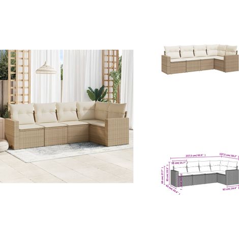 5-tlg. Garten-Sofagarnitur mit Kissen Beige Poly Rattan - Gartensofas - Outdoor Möbel - Gartenmöbel Set - Lounge Sofa - Rattan Gartenmöbel (1/3)