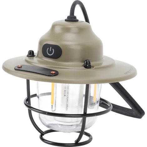 Lanterne de camping LED étanche 1200 mAh 2,0 W, intensité variable, style vintage, rechargeable, verte, idéale pour la randonnée et la pêche. (1/5)