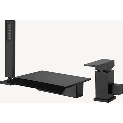 Kroos – Mitigeur thermostatique de baignoire cascade 3 trous noir – Finition métal – Installation facile sur plage – Design moderne