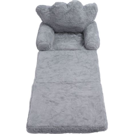Coussin de chaise pliable pour filles, princesse, petit canapé enfant avec dossier, fourrure de lapin, gris, 3 couches (1/5)