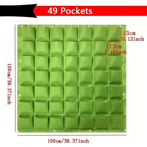 Sac de plantation vertical mural, pot de culture pour légumes et plantes aromatiques, jardinière suspendue pour balcon et terrasse, 49 poches, vert (1/5)