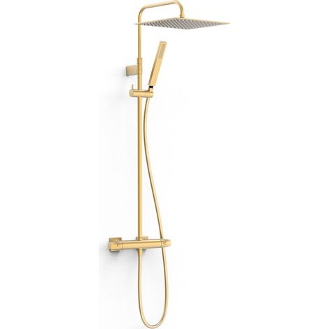 TRES 19039307OM OVER-WALL Conjunto de Grifo Termostático Mural Telescópica 2 Vías Ducha Color Oro Mate 24K - ref: 19039307OM