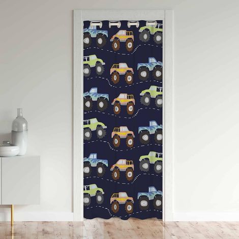 Cartoon Voitures Rideau de Porte 86x203cm Véhicules Rideaux Interieur Salon Chambre Camion Rideau Occultant Voitures Rideaux Exterieur d'entrée - 86L X 203H cm (1 Panneaux) (1/5)