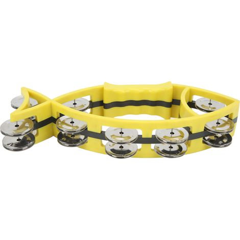 Tambourin Poisson Éducatif pour Enfants, Instrument de Musique Maternelle Double Rangée Jaune (1/5)